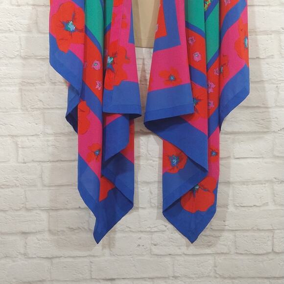 A DKNY Women's Silk Handkerchief Floral Print Sleeveless Kimono Vest Top Size S - Picture 5 of 10